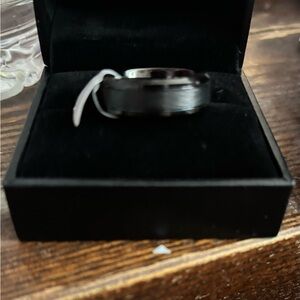 Men's Black Tungsten and Brushed Metal Ring